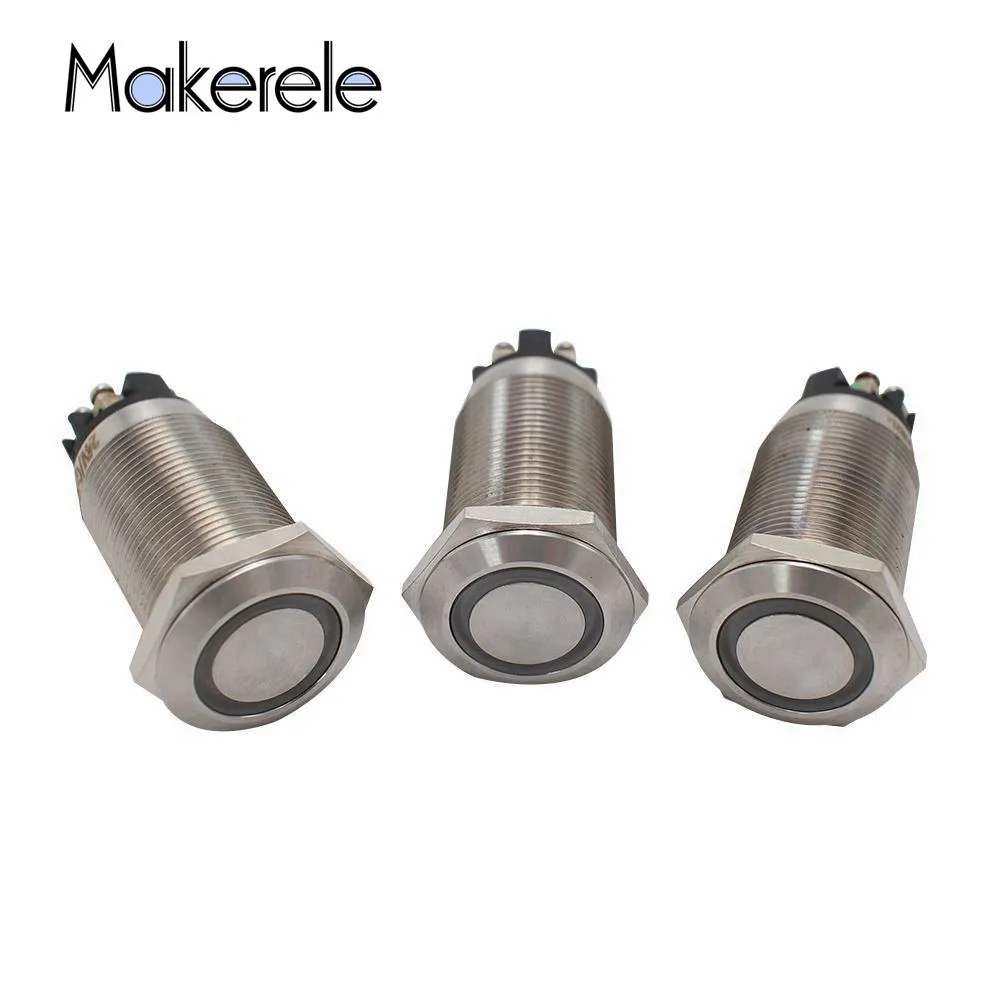 

19mm Metal Annular Push Button Switch Ring Green LED Latching Stainless Steel Push Button Switch IP65 Thread DC24V 1NO 1NC