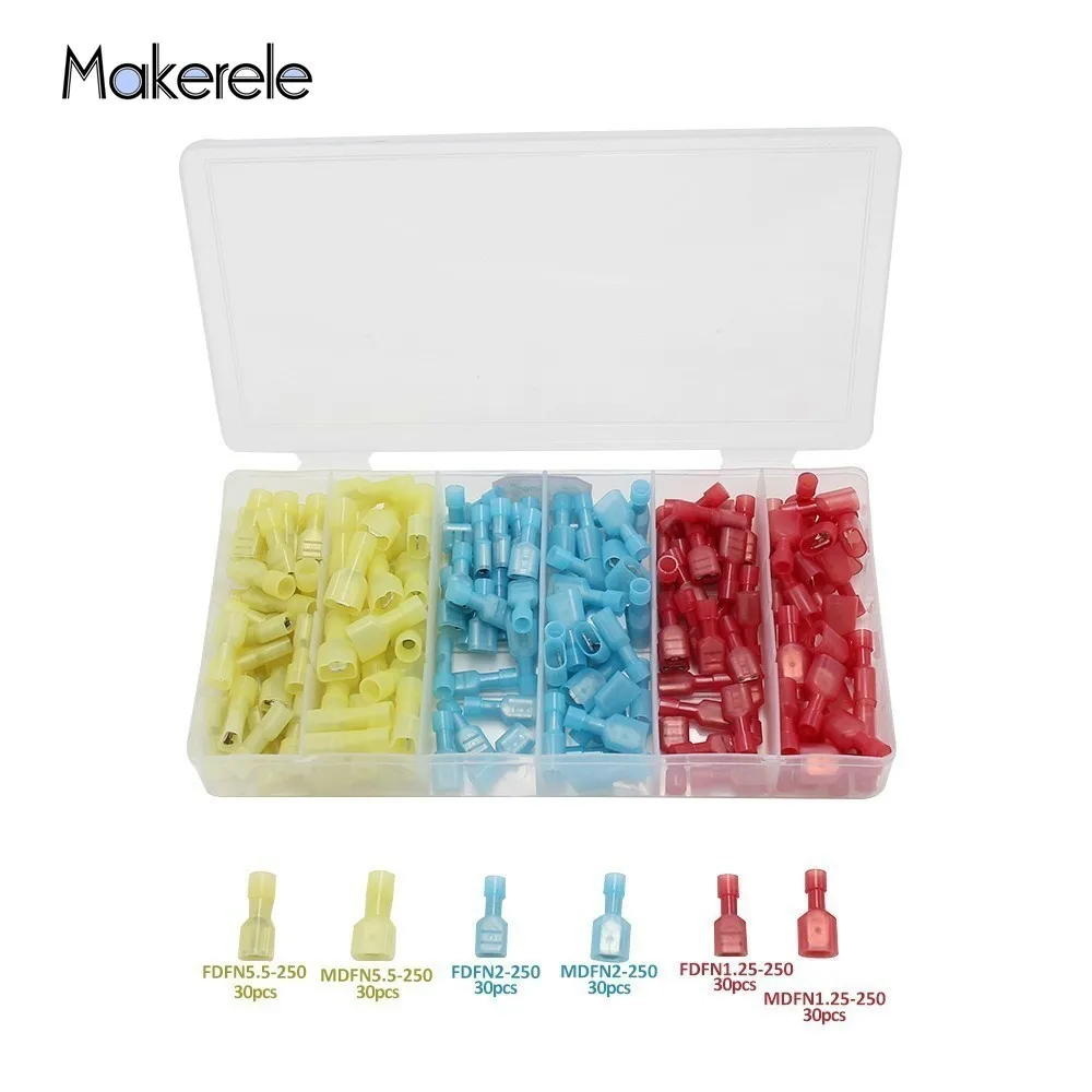 

Hot Sale Insulated Spade Terminal Block Connector Electrical Terminals 180pcs/Box GP-H009 Assorted Insulated Electrical Makerele