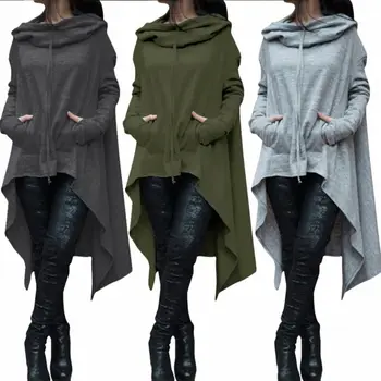 

Women Hoodie Dress Long Hooded Tops Casual Sweatshirt Asymmetric Hoodies gold velvet high collar hooded sweater
