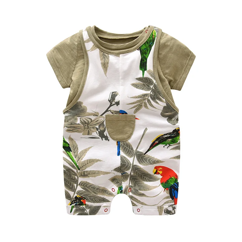 Carters модная детская одежда для новорожденных; летняя одежда для маленьких мальчиков; комбинезон с коротким рукавом и рисунком птицы; комплект одежды из 2 предметов; темно-синий цвет; армейский Стиль