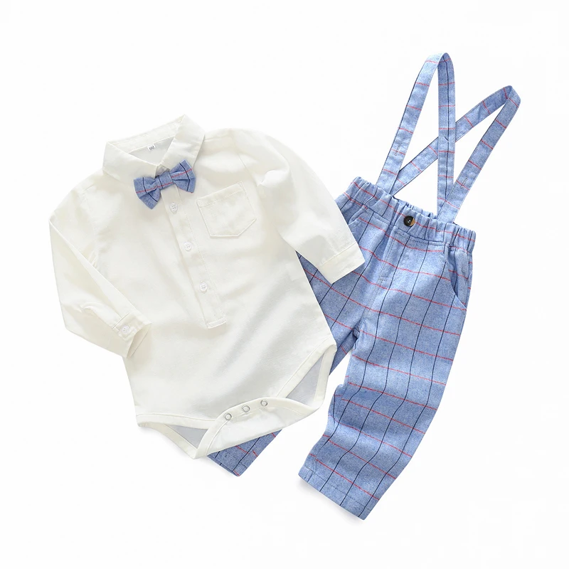 

Baby Newborn Boy Clothes Sets Boys White Romper +Plaid Pants Children 2pcs Outfits Spring And Autumn Formal Kids Clothes