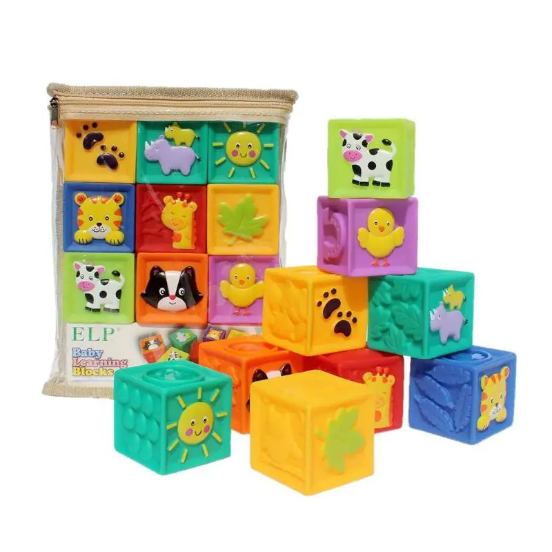 

9pcs/set Baby kids Grasp Toy Building Blocks Soft PVC Embossed Animals square block 3D Touch Hand Soft Balls Baby Teethers toys