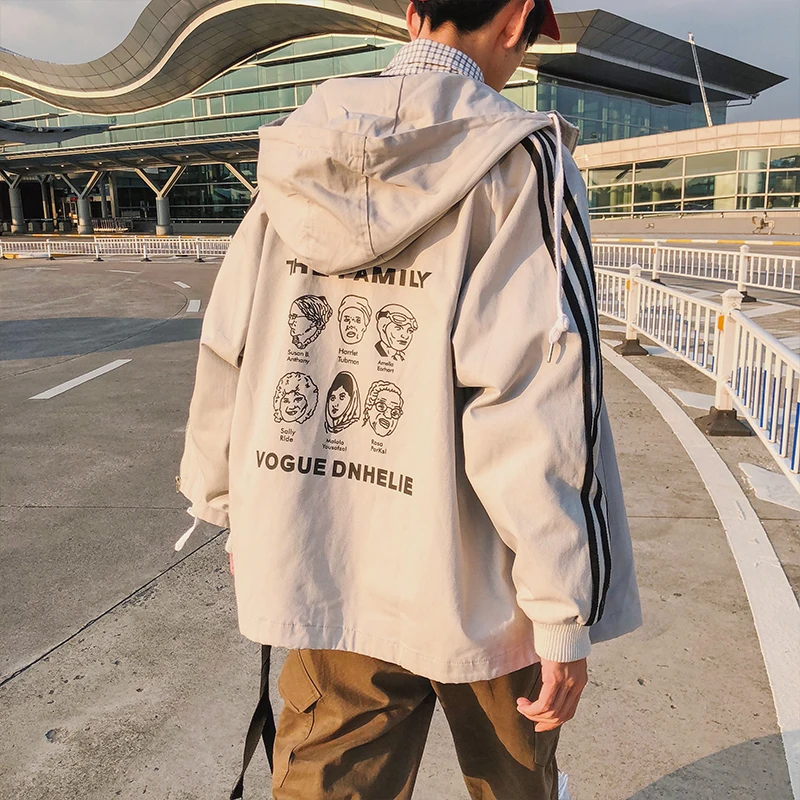 

2019 Spring And Summer New Korean Fashion Hip Hop Couple Handsome Casual Print Hooded Jacket S-XL Size Streetwear Discount