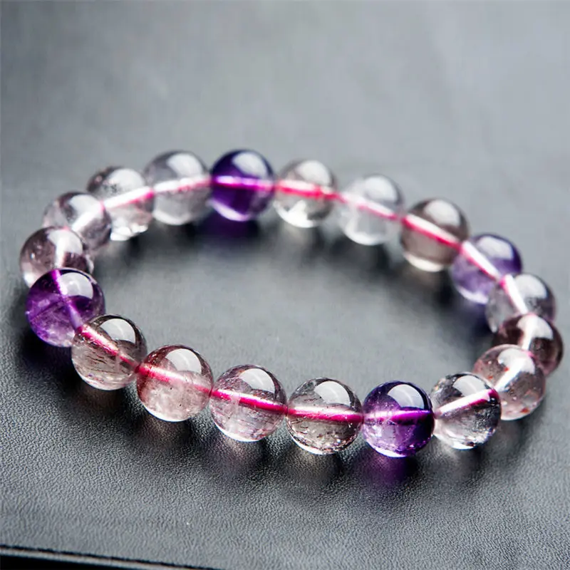 

10mm Genuine Natural Super 7 Seven Rutilated Melody Stone Charm Crystal Quartz Round Bead Bracelets For Women