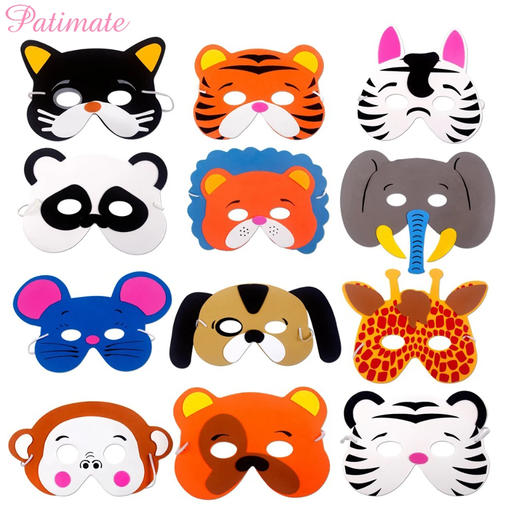 

PATIMATE 12PCS DIY Animal Masks Kids Birthday Party Masks Decor Children Jungle Party Safari Party Decorations Supplies Favors