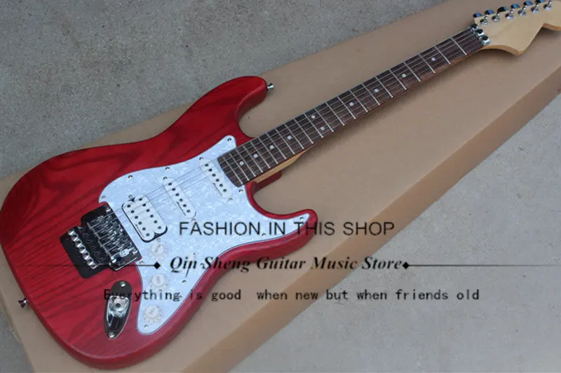 

free shipping transparent red ASH electric guitar with tremolo bridge,scalloped rosewood fingerboard,maple neck,SSH pickups ,