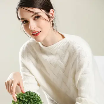 

Autumn and winter new women's cashmere sweater half high collar solid color sweater loose bottomed 100% Cashmere Pullover sheep