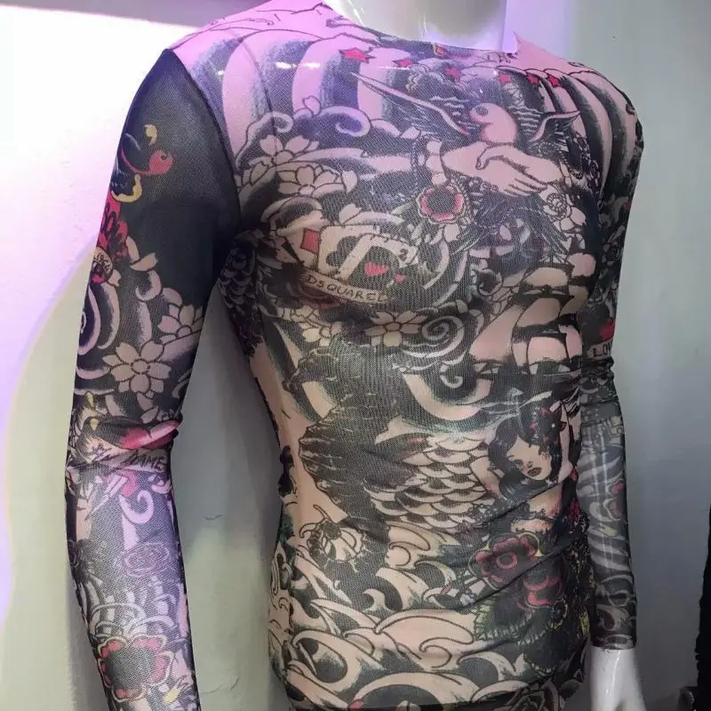 Модные татуировки топы подходят татуировки тонкие мужские временные нейлоновые принты женские футболки татуировки облегающие футболки тату принты для мужчин и женщин