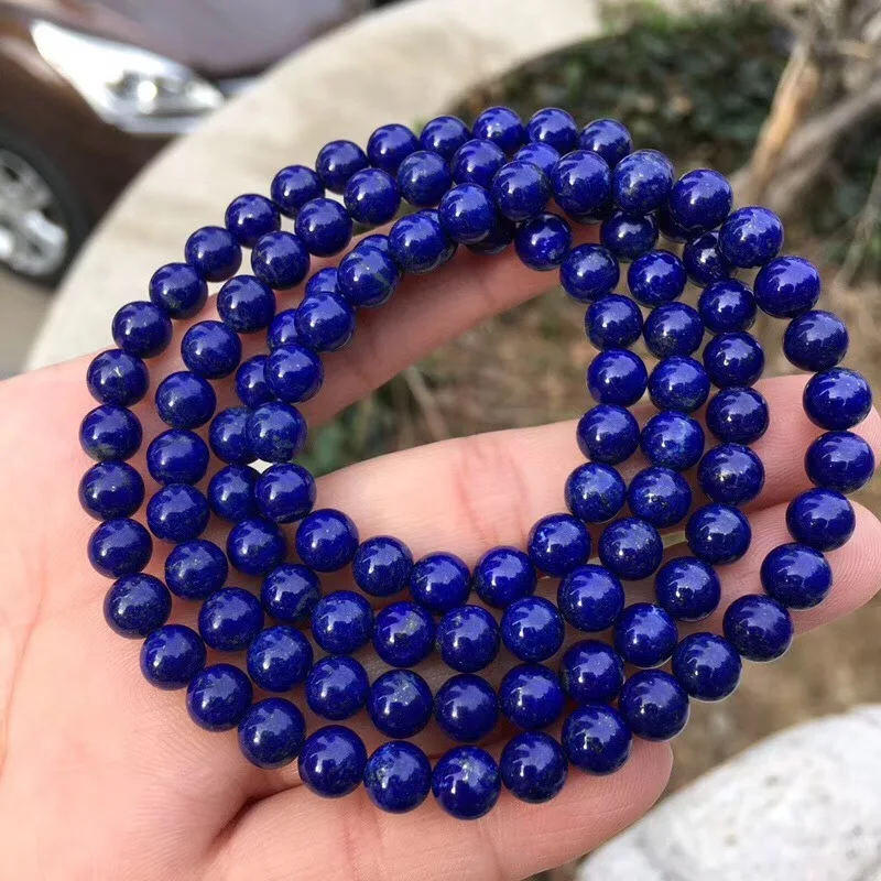 

Genuine Natural Lapis Gemstone Bracelet 3 Laps For Women Female Gift 108 Beads Crystal Beads Stretch Bracelets 6.5mm Aaaaa