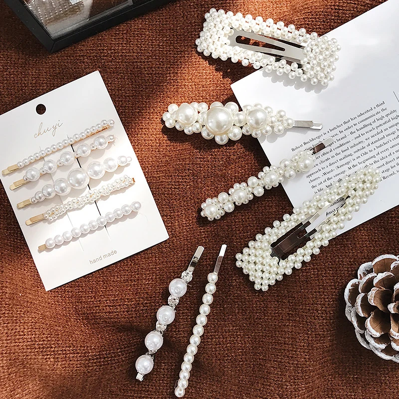 

Sale 1pc Full pearls Hair Clips for Women Fashion Sweet Imitation Korean Style Hairpins Alloy BB Hairgrip Girls Hair Accessories