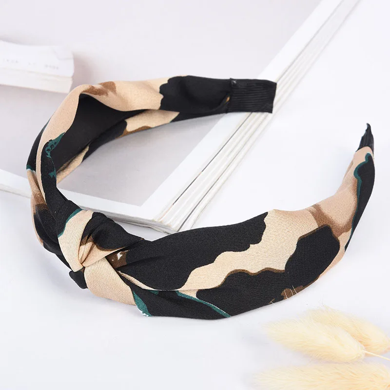

Sale Leopard Cotton Knot Hair Band High Quality Women Headband Popular Cross Elastic Ladies Hair Accessories
