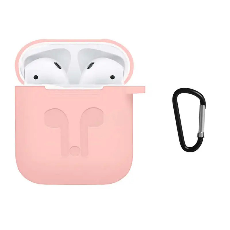 

Silicone Case Cover With Carabiner Skin Shell Keychain For Apple Airpods Wireless Earphone Protective Silicone Cover Shockproo