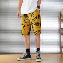 Новые летние корейские Повседневное пара Для мужчин Хлопковые свободные тонкие граффити шорты менеджер магазина Реком Для мужчин дед другой подходящий жакет