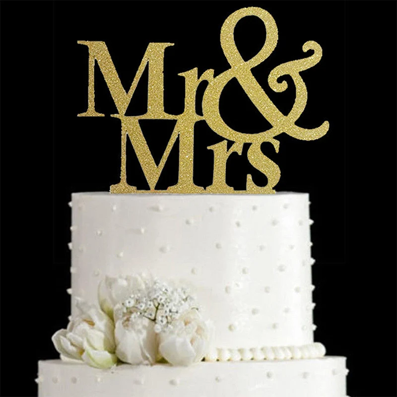 

Cake Topper Gold Bride and Groom Wedding Glitter MR and MRS Cake