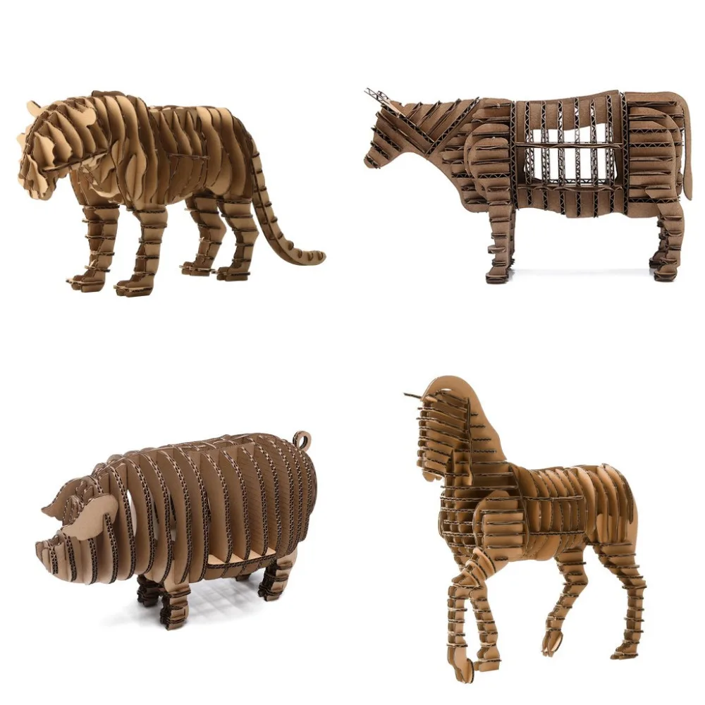 

3D Animal Model Paper Jigsaw Puzzle Tiger Horse Bull Pig DIY Papercarft Cardboard Papermaker Gift Pack for Kids Intelligent Toy