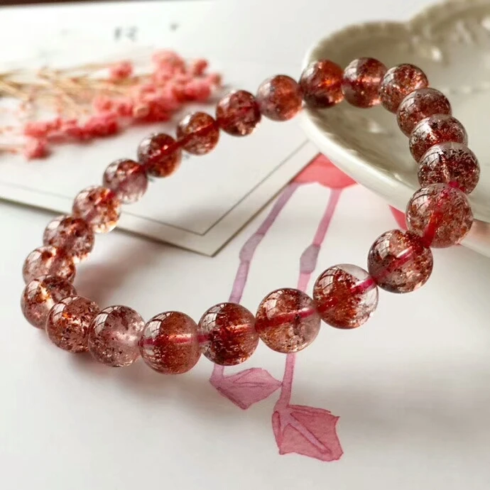 

8mm Genuine Natural Lepidocrocite Quartz Red Super 7 Crystal Rare Women Man Round Beads Stretch Bracelet Aaaaa Certificate