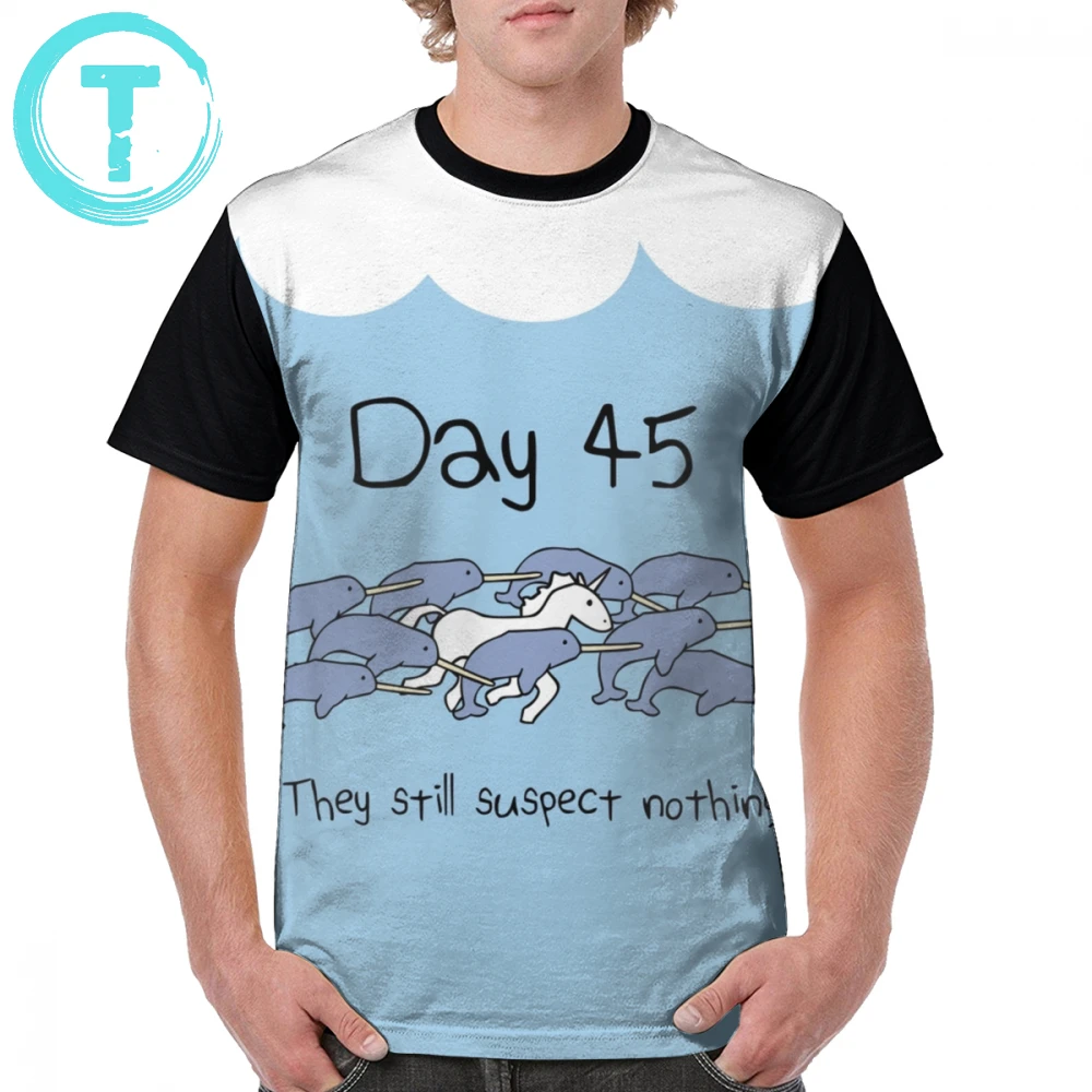 

Narwhal T Shirt Day 45 They Still Suspect Nothing - Narwhals And Unicorn T-Shirt Classic Awesome Graphic Tee Shirt Big Tshirt