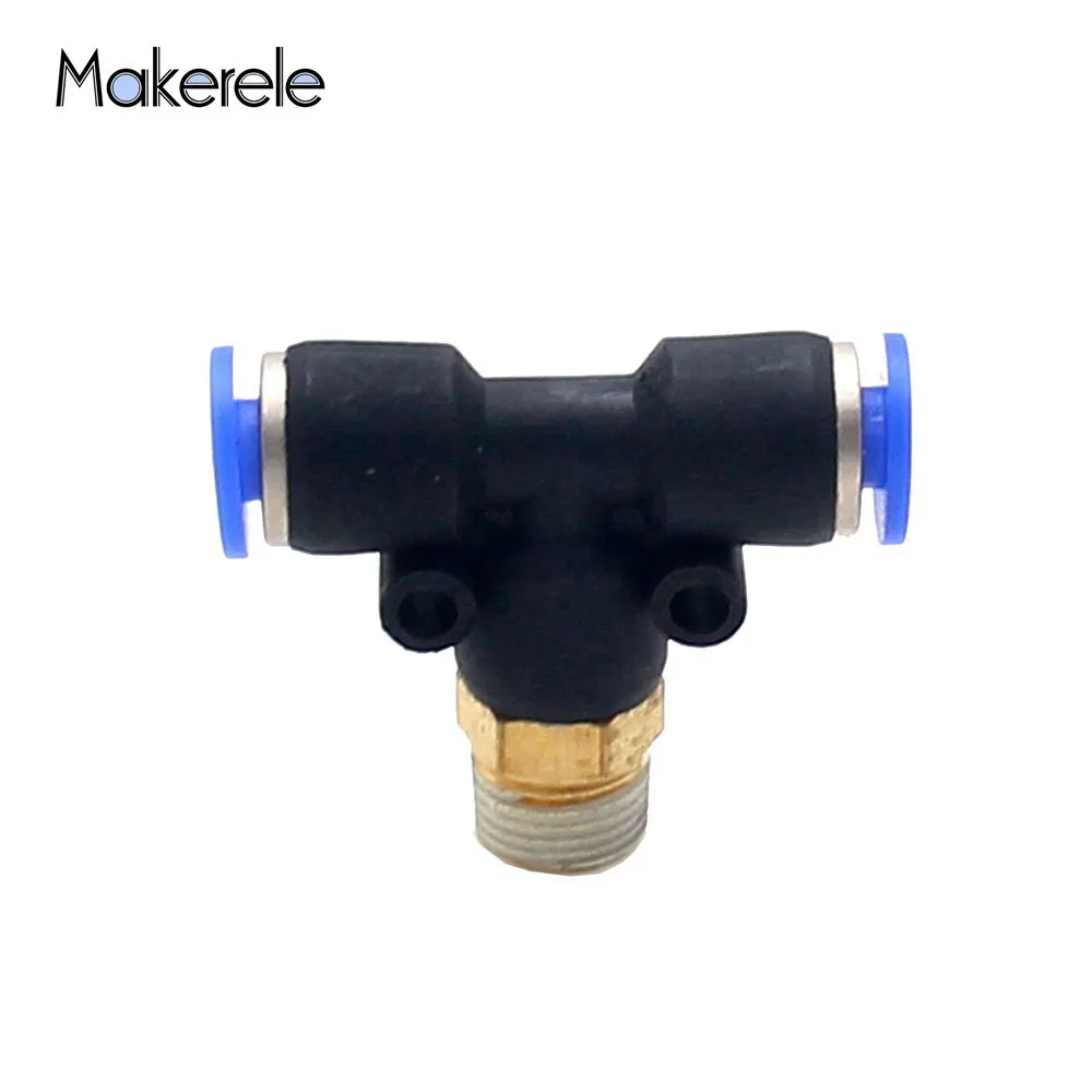 

3-way Pneumatic Fittings PB4-01 T-shaped External Thread Tee Pneumatic Outer Diameter Hose Gas Quick Connector 1pcs