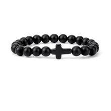 

9 color 8 mm artificial crystal black matte cross bracelet religious charm jewelry man woman handmade jewelry guardian peace