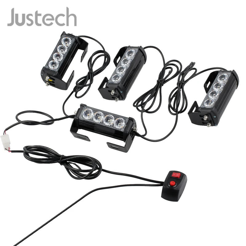 

Justech 4 pcs new 4 LED 12V 24V Bar Amber Car Truck Flashing Emergency Grille Light Recovery Strobe