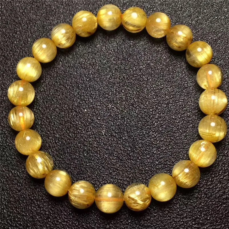 

Natural Gold Rutilated Titanium Quartz Bracelet 8mm Brazil Women Men Round Beads Crystal Stretch Jewelry Certificate Aaaaaa