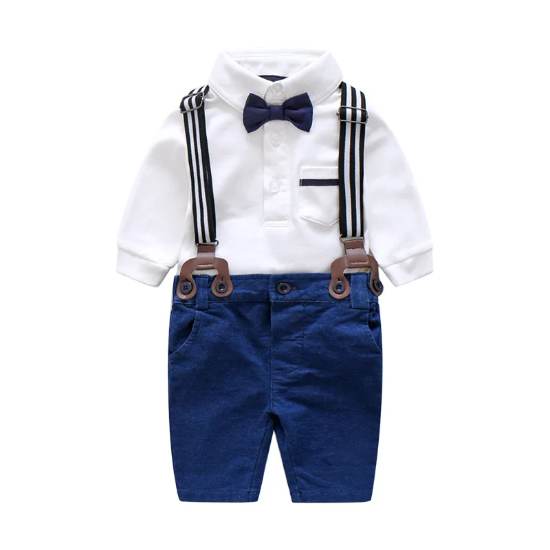 

Carters Baby Boy Clothes Set Cotton Formal White Sleeve Body +Blue Straps Trousers Set Newborn Clothing Long Boys Party Clothes