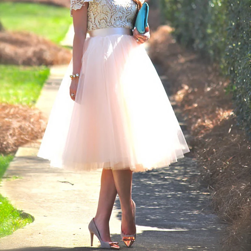 

5 Layers Tulle Skirt Women 2018 Summer Ball Gown Midi Skirts Female High Waist Tutu Pleated Faldas For Women School Sun Jupe