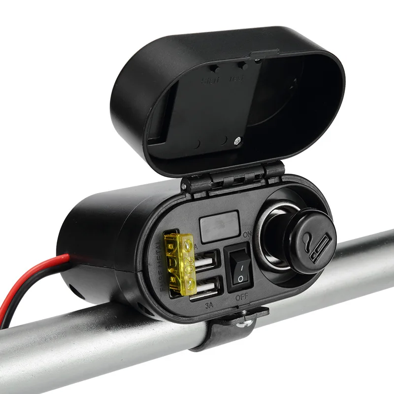 

Motorcycle universal handlebar cigarette lighter car charger waterproof switch dual USB with display charger 12V-24V