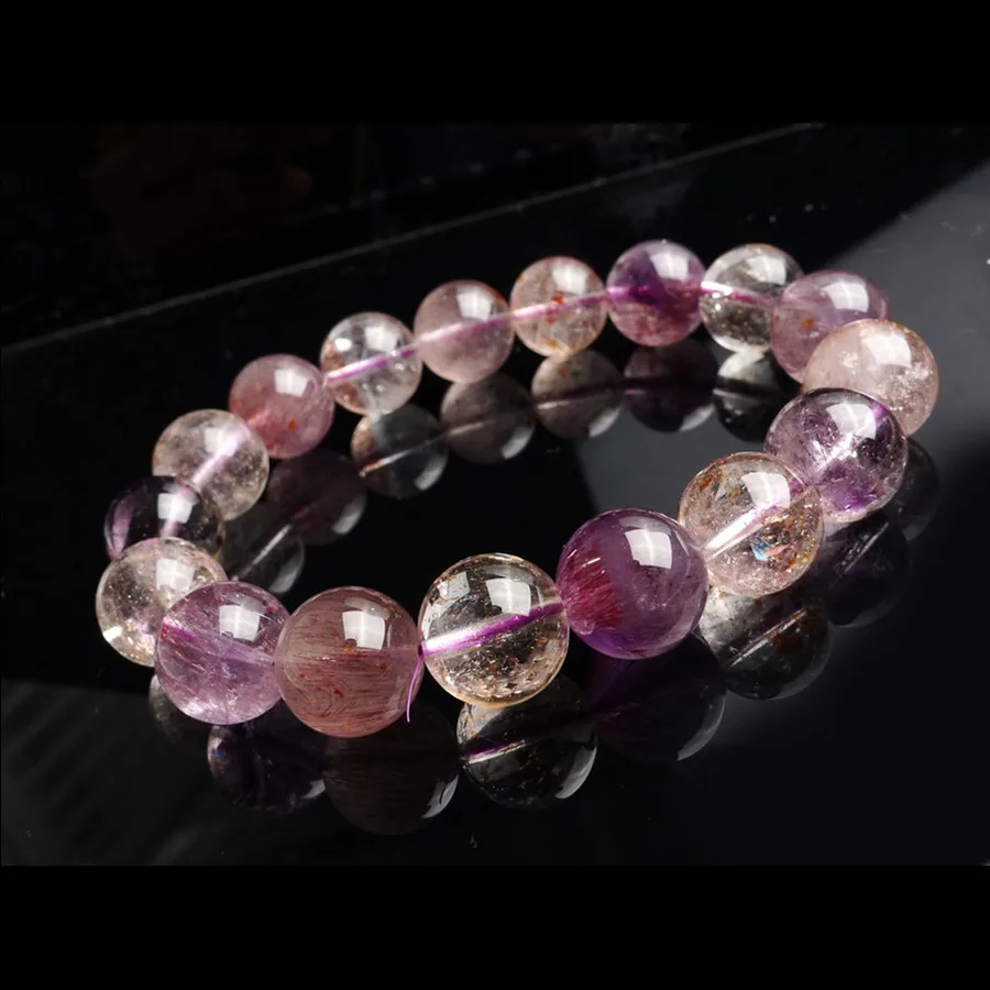 

Natural Genuine Super Seven 7 Purple Rutilated Quartz Melody Stone Women Fashion Stretch Round Crystal Beads Bracelets 13mm