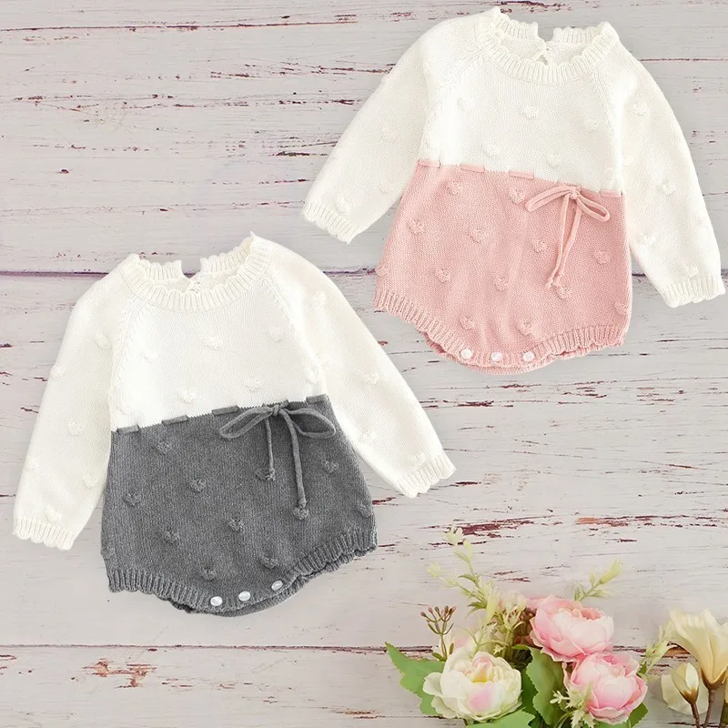 

Toddler Girls Knit Jumpsuit Winter Infant Newborn Baby Autumn Clothes 0 1 2 Years Children's Woolen Long Sleeve Rompers 2019