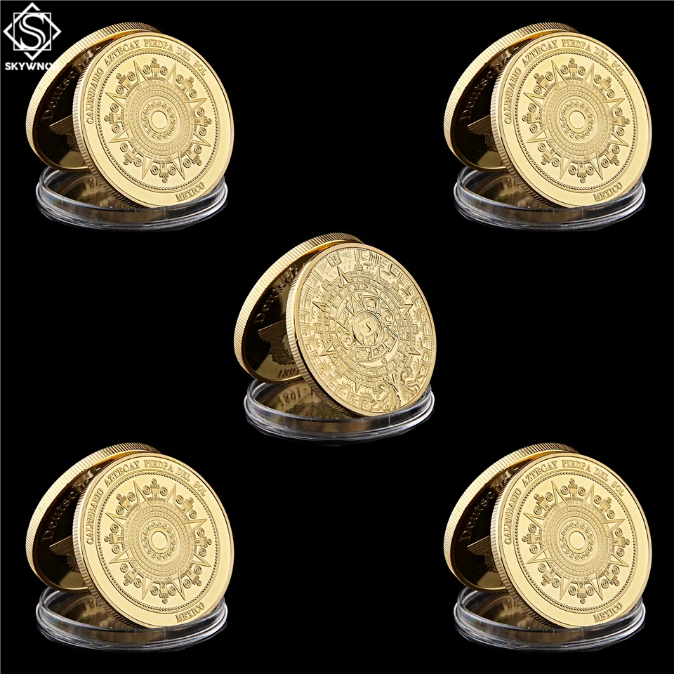 

5PCS/Lot Mexico Mayan Calender Prophecy Calendar Commemorative Token Gold Coin Collection