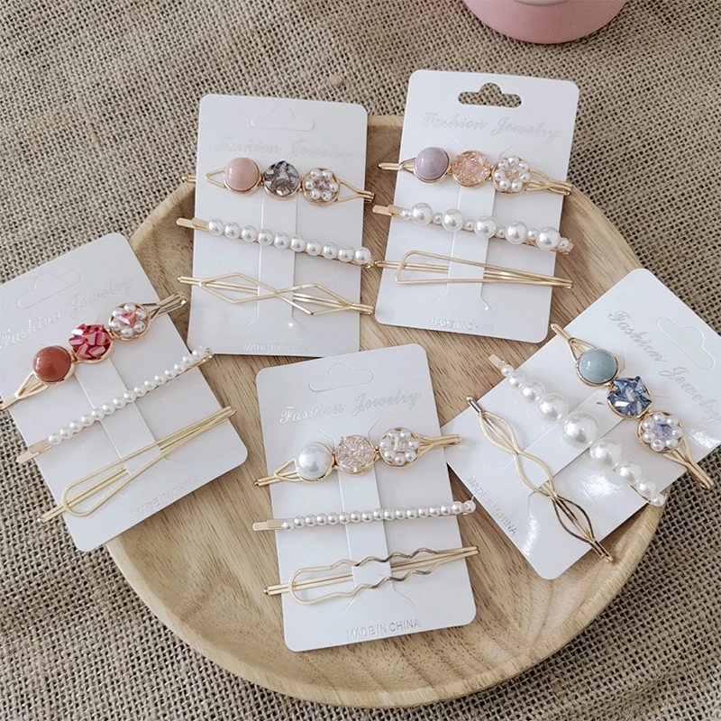 

Sale New 3pcs/Set Flower Beads Stick Women Hair Clip Pearl Acrylic Barrette Women Hairpin Hair Accessories