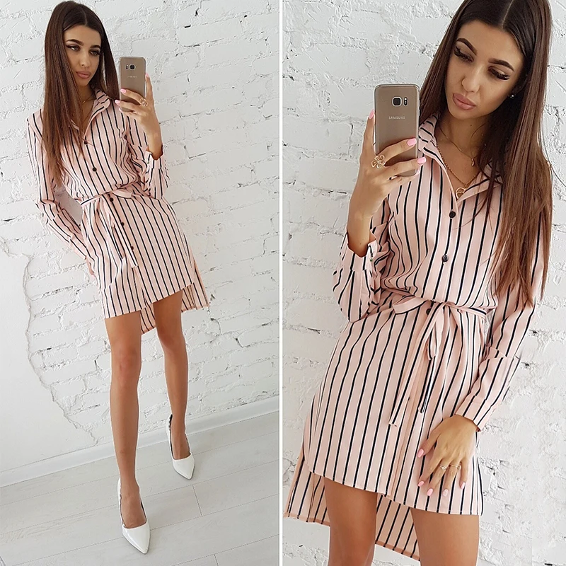 

Striped Button Shirt Dress 2018 Women's Vacation Bohemian Beach Dress Sexy Deep Loose Dresses Summer Casual Women Dresses