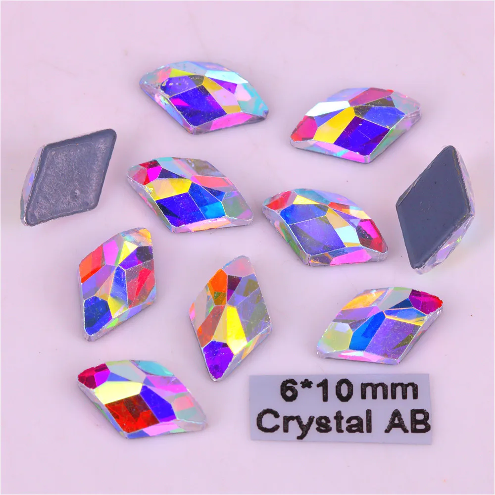 

High Quality 6x10mm Crystal AB Rhombus Flat Back Hotfix Rhinestones / Iron on Flat Back Crystals Hot Fix Rhinestone Lead Free
