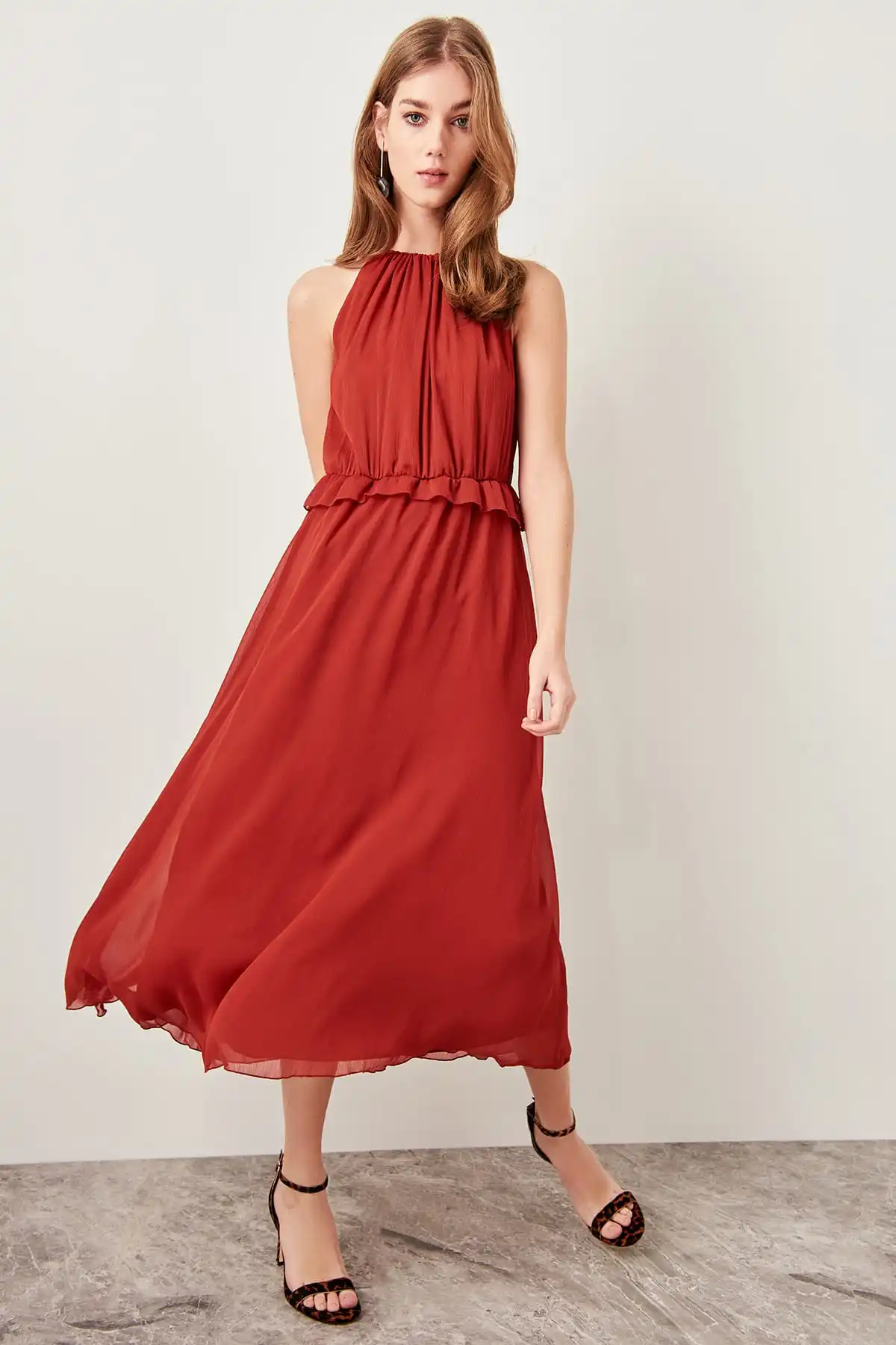 Trendyol корицы талии платье TPRSS19FZ0033|Вечерние платья| |