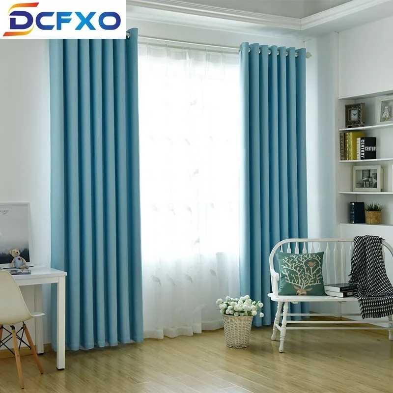 

Blue modern minimalist imitation linen blackout living room bedroom curtains