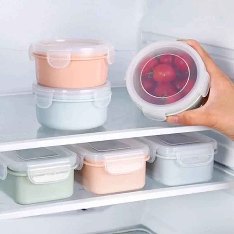 

Food Refrigerator Storage Box Plastic Microwave Lunch Box Kitchen Storage Box Rectangular Round Sealed Lunch Box