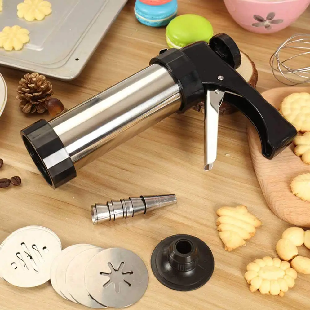 Cookie Press Gun Cake Decorating Gun Stainless Steel Disc Shapes Spritz Cookie Maker Kits Piping Reusable Cake Portable Tools