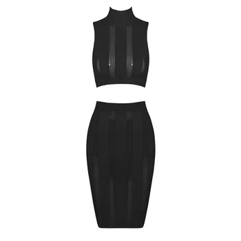 

Summer Crop Top 2 Two Sets Sexy Sleeveless Short Bandage Dress Women Hot Sale Patchwork Striped 2 Sets Celebrity Party Club