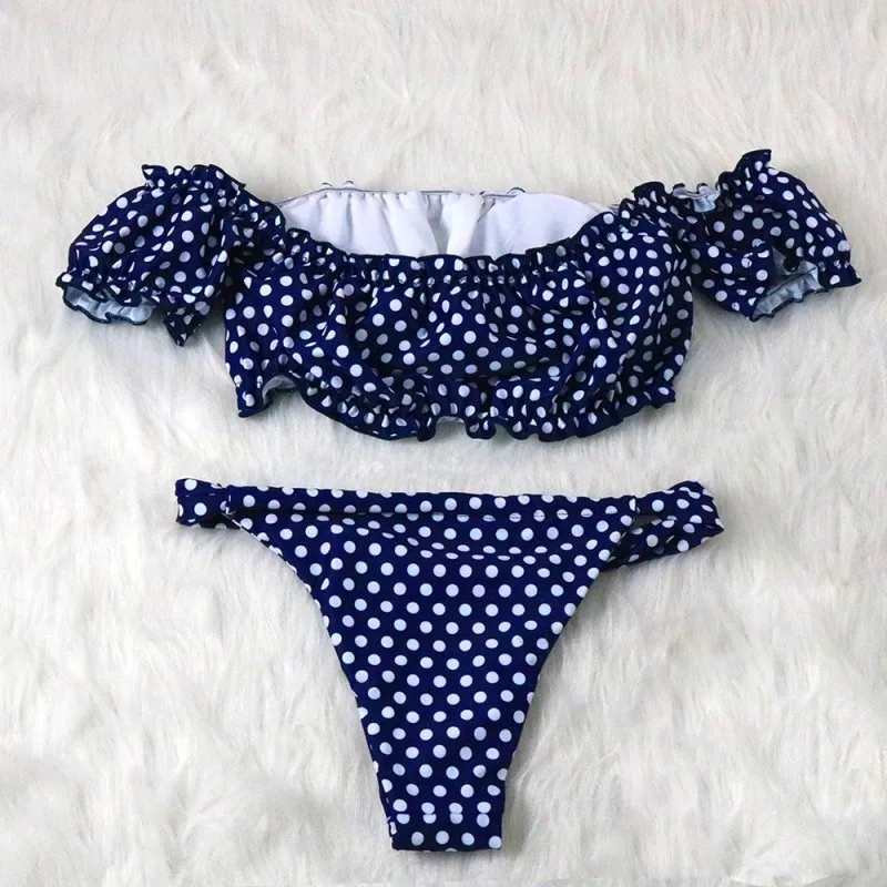 

Sexy Dot Bikini Set 2019 Swimsuit For Women Flat Shouders Swimwear Biquinis Swimming Bathing Suit Girls Push Up Bikinis Mujer