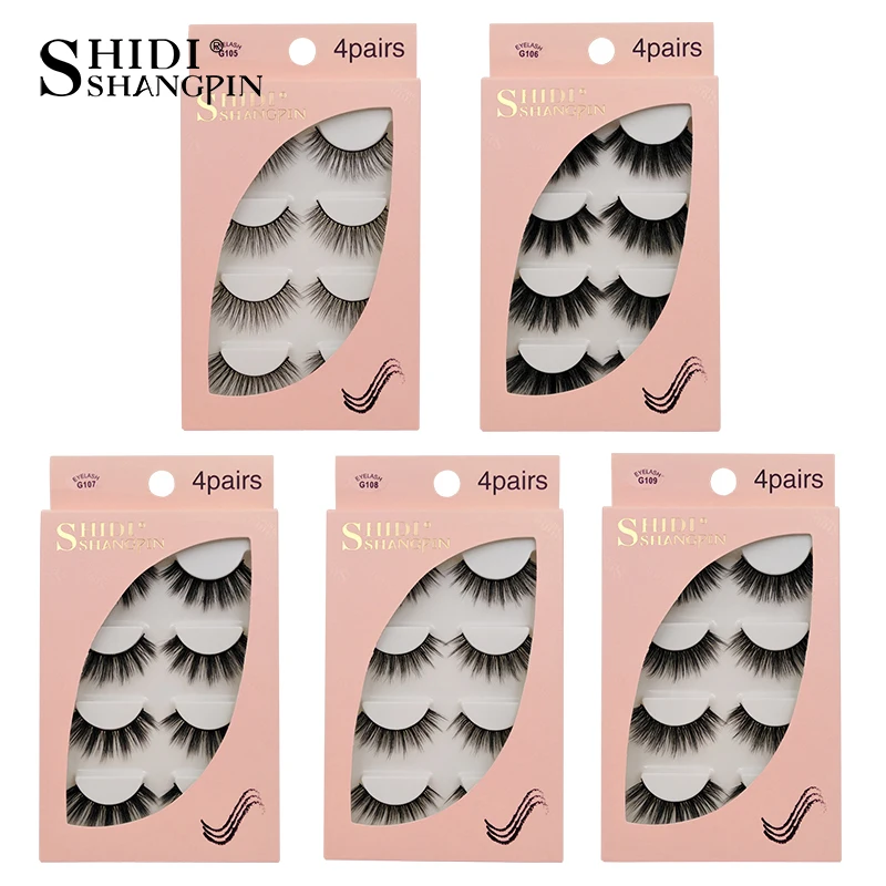 

SHIDISHANGPIN 4 pairs mink eyelashes false lashes mink 3d fake eyelash extension make up cilios natural long cruelty free lash