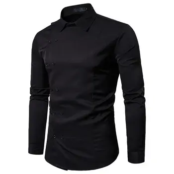 

Fashion men long sleeve loose Gothic double-breasted solid casual T-shirt tops Work Shirts Brand Casual Slim