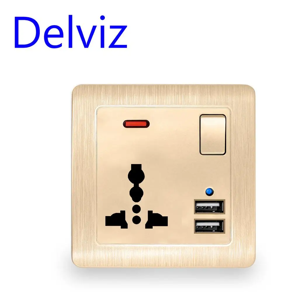 Delviz UK Standard Outlet, 2.1A Dual USB Charger speedy Port, LED indicator Wall Power Socket,13A Universal 3 Hole Socket 86type