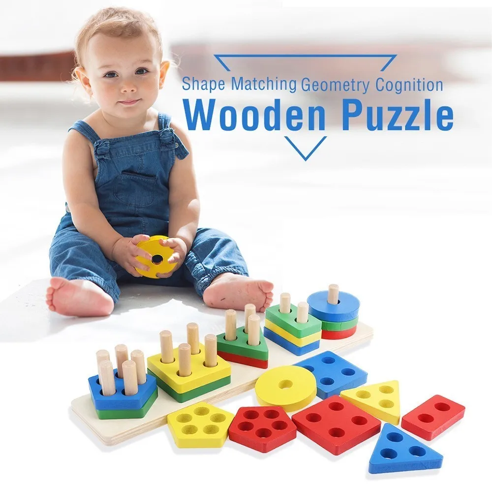 

Baby Wooden Montessori Learning Toy Matching Shape Geometry Game Cognition Puzzle Early Education Teaching Math Children Toys