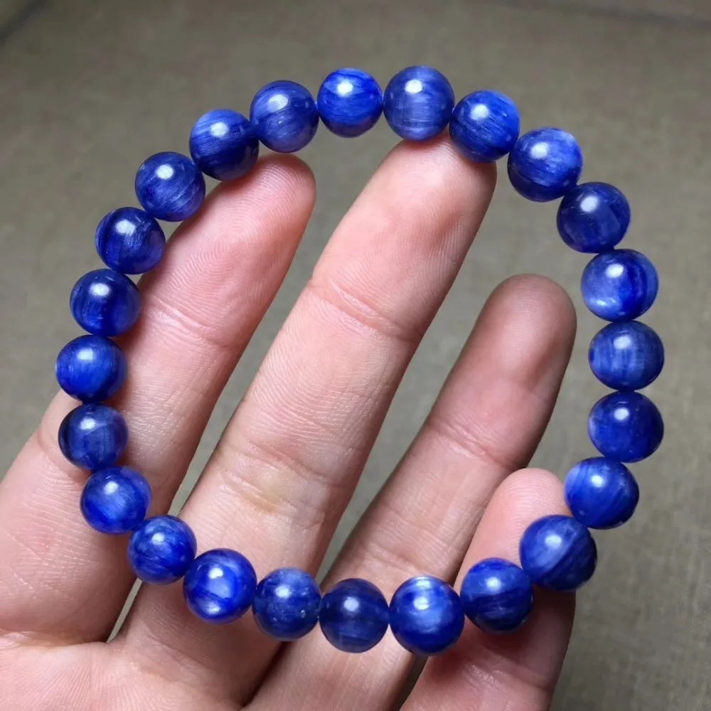 

7.5mm Genuine Natural Blue Kyanite Round Beads Bracelet Stretch Cat Eye For Women Man Crystal Powerful Healing Bracelets Aaaaa