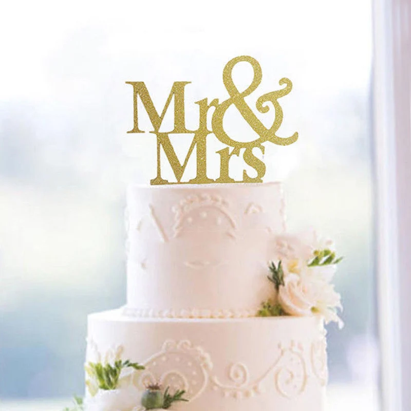 Торт Топпер Золотой Жених и невеста свадебный Блестящий MR and MRS Cake