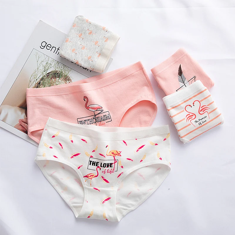 

Fashion Cotton Sexy Casual Female Flamingo Printed Underwear Briefs Popular Girls High Quality Women Panties