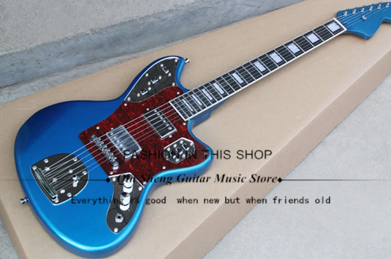 

silver blue electric guitar with jaguar bridge,LP pickups,rosewood fretboard with white pearl setting,free shipping