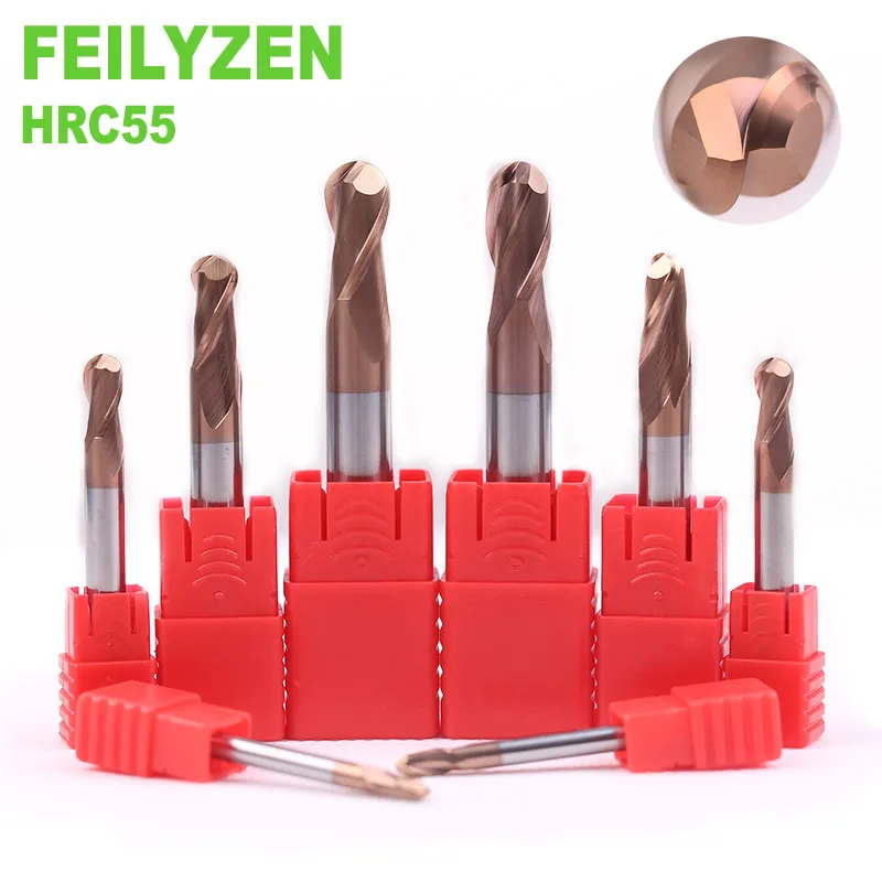 

FEILYZEN HRC55 Solid Carbide TiALN Coating Ball Nose End Mill 2 Flutes Tungsten Steel CNC Milling Cutter