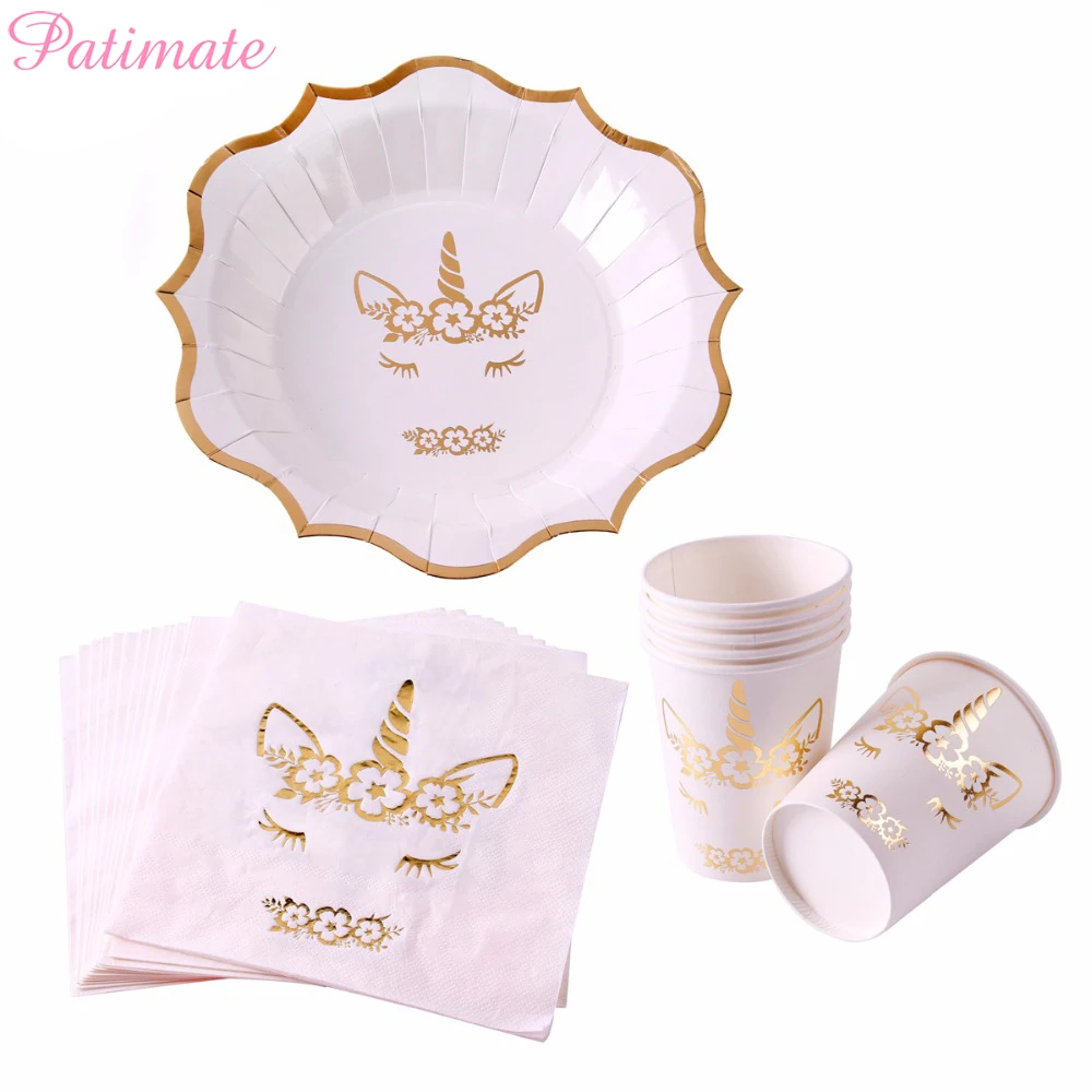 

PATIMATE Unicorn Party Supplies Kit Unicorn Cups Towels Paper Tableware For Party Decor Disposable Tray Birthday Party Supplies